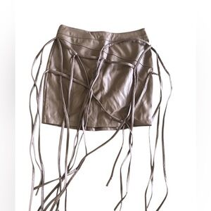 Hot & Delicious Taupe Leather Fringe Mini Skirt